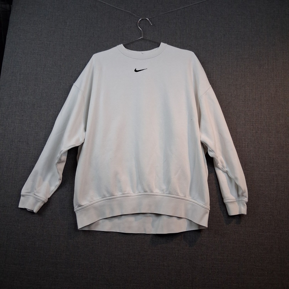 Nike Sportswear Essential Oversized Sweatshirt Sail White Embroidered Swoosh XS